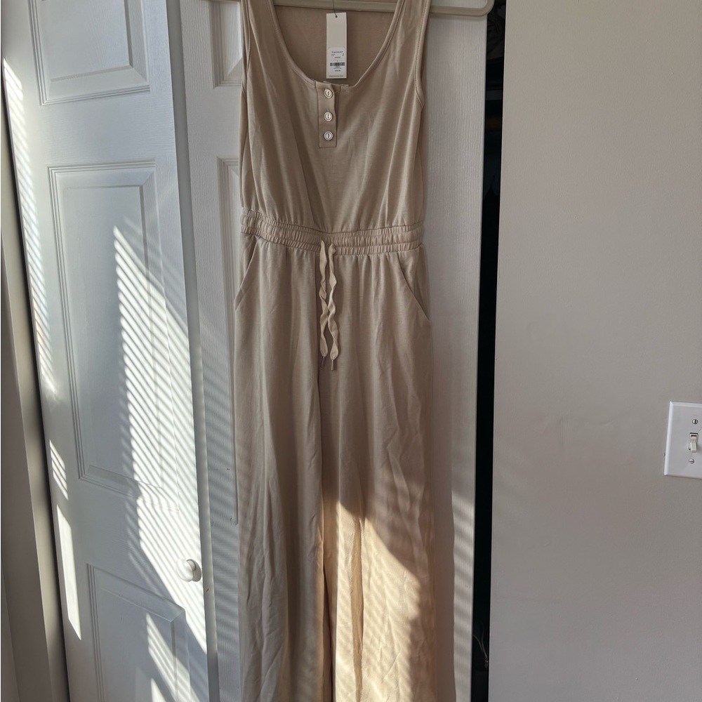 Beige Sleeveless Jumpsuit with Drawstring Waist